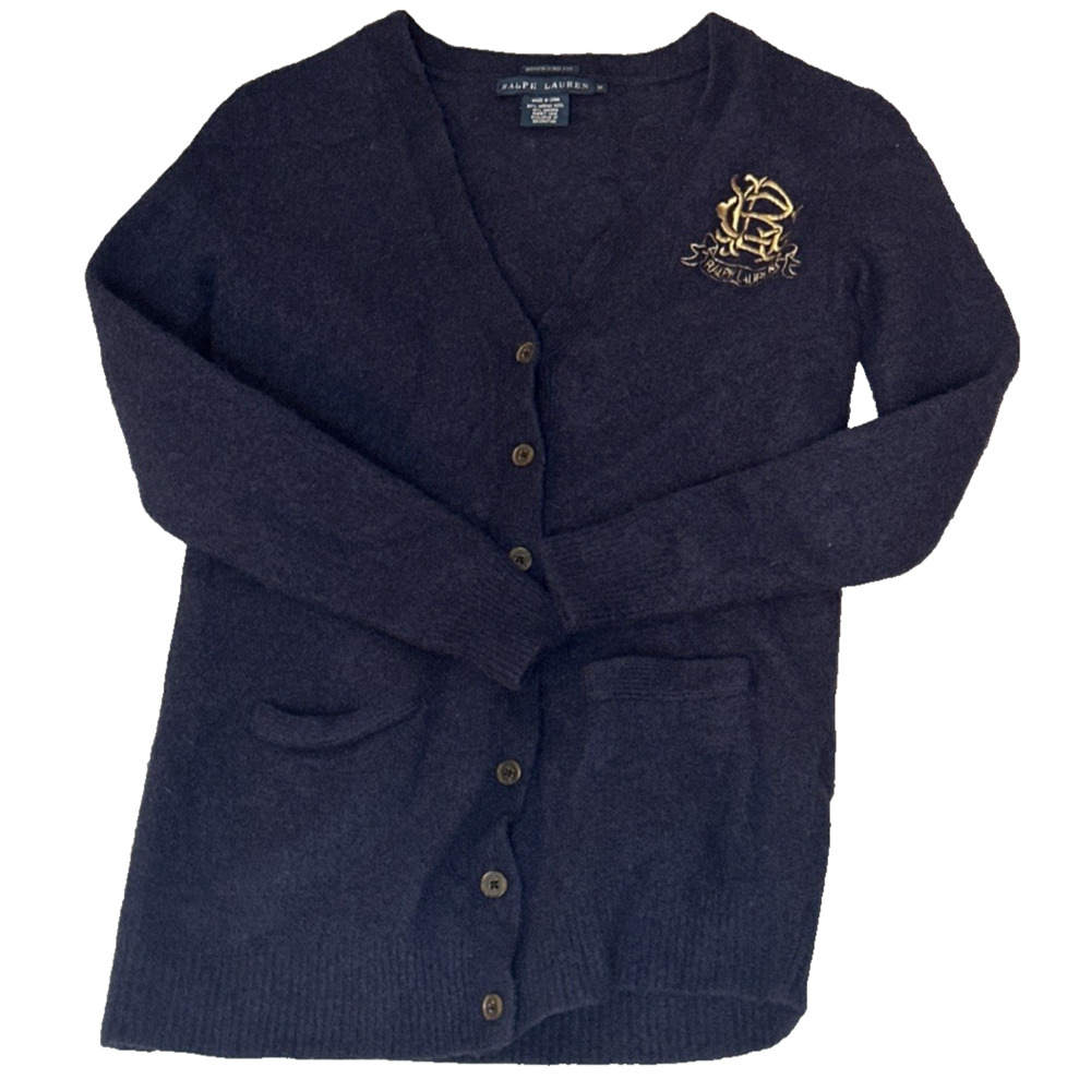 Ralph Lauren Boyfriend Fit Embroidered Wool Rabbit Hair Cardigan Women’s M